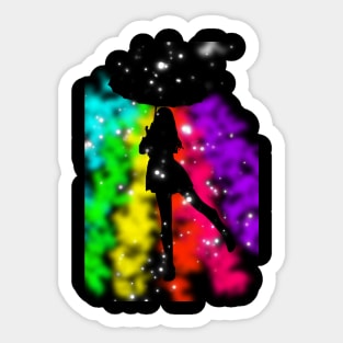 Woman umbrella rainbow rain Sticker